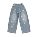 Girls' Rose Red Long Sleeve Top & Heart Jeans Set