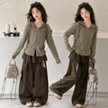 Girls' Double-Zip Hoodie & Wide-Leg Pants Set