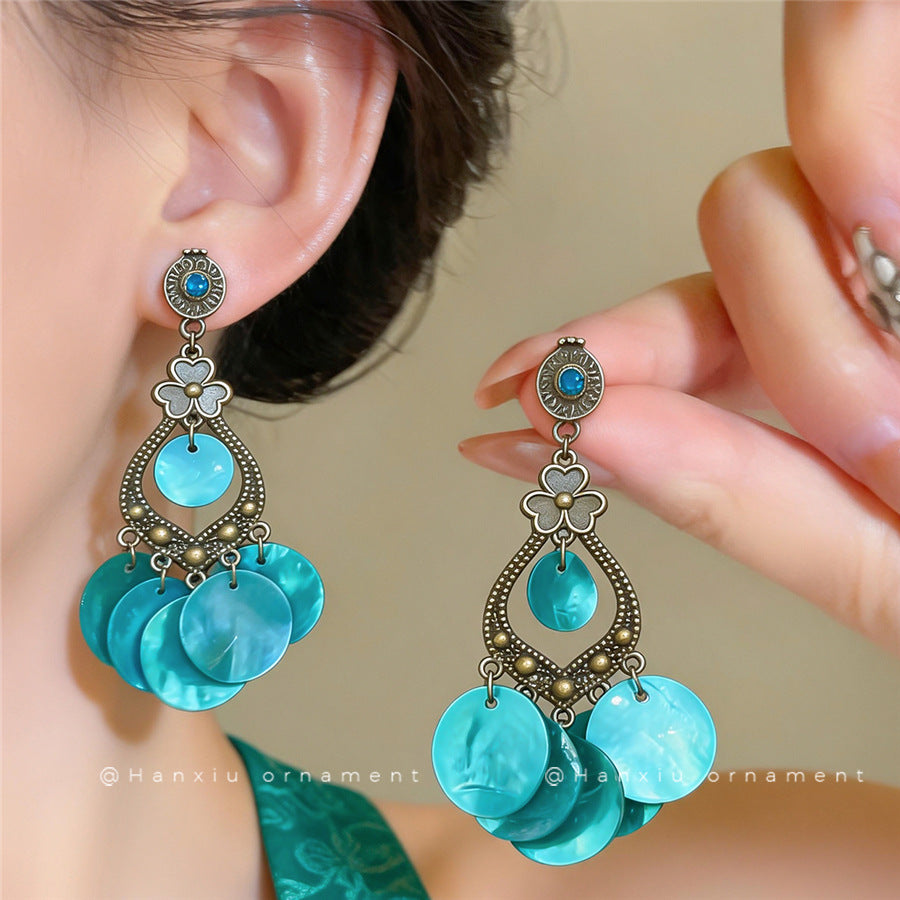 Bohemian Rhinestone Round Drop Earrings - view 3