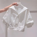 Summer French Elegant Short Sleeve Cropped Shirt Set