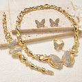 Overseas Bestseller Western Set Full Diamond Butterfly Pendant Fashionable Chain Necklace Bracelet Set Earrings Ring Set Sweet