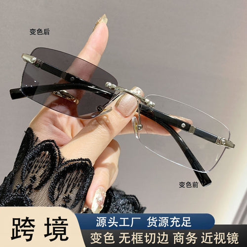 Photochromic Prescription Glasses Formal Rimless Anti-Blue Men Premium Beveled No Rim With Rx Women Prescription Sunglasses