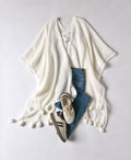 Women's Summer Ethnic Knit Fringe Lightweight Loose Shawl + Cape 2026 - White