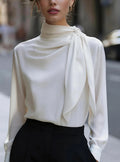 Office Luxury Satin Long Sleeve Stand Collar Shirt