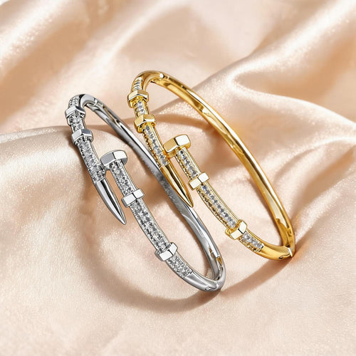 Overseas Western Hand Jewelry Stud Open End Bangle Wedding Banquet Party Bracelet Premium Niche Light Luxury Cubic Zirconia Jewelry