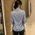 Fall Korean Elegant Striped Cropped Shirt