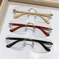 Wood Grain Light-Changing Anti-Blue Formal Rimless Presbyopia Glasses Tech Influencer Live Style No Rx Glasses Frame
