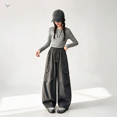 Girls' 3D Cargo Wide-Leg Pants - Curved Slender Fit
