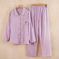 Women's Fall-Winter Minimal Mesh Cotton Long Sleeve Square Neck Striped Pants Set 202 - Blue