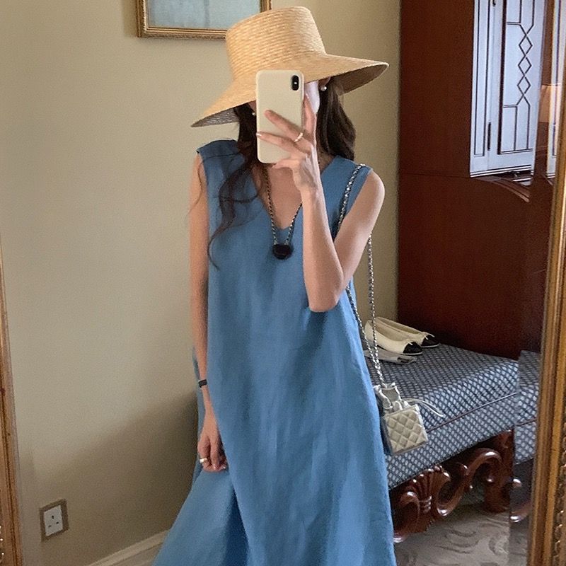 Korean Chic Solid Sleeveless Backless Thin Strap Dress