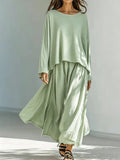 Retro Casual Long Sleeve Skirt + Top 2-Piece Set
