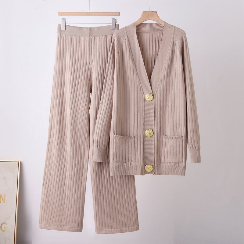 Fall Casual Fashion Cardigan + Pants + Top 2-Piece Set