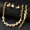 Dubai Style Imitation Pearl Jewelry Set Rhinestone Necklace Earrings Set Bracelet Ring Design Huawei Beauty Gown Accessory