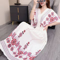 Women's Chinese French Short Sleeve V-Neck Printed Dress + Skirt 2026 - 1-1#