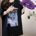 Plus Size Print Slit Midi T-Shirt - Slimming Short Sleeve Casual Top Women