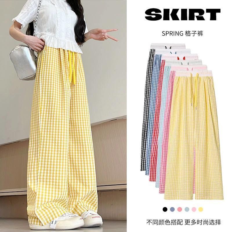 Women's Summer Casual Relaxed Plaid Textured Lightweight Wide Leg Pants + Pants 2026 - Blue