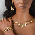 Sweet Cool Hot Girl Bow Copper Gold Plated Bead Collar Niche Unique Design Detail Necklace Bracelet Set Earrings Ring Set
