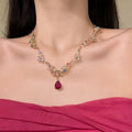 Princess Overture Super Glitter Crystal Teardrop Necklace K Gold Feel Cubic Zirconia Clavicle Chain choker Design Detail Niche