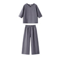 Women's Summer Zen Ethnic Linen 3/4 Sleeve 2-Piece Set 2026 | 2 Piece Outfit Set - Gray Set