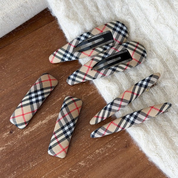 Korean Khaki Plaid Hair Clip - view 4