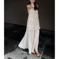 Oat Heavy Embroidery Summer Dress, Crew Neck Loose Camisole Style