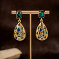 Elegant Vintage Cutout Geometric Drop Light Luxury Personality Elegant Versatile Earrings Rhinestone Retro Teardrop Premium Stud