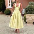 V-Neck Halter Jacquard Evening Gown - Elegant Backless Sleeveless Dress Women