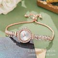 2026 New Fashionable Rhinestone Leaves Round Ladies Watch Clean Dial Adjustable Overseas Pro Supply Gift Watch