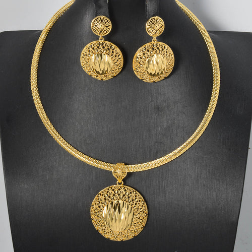 Overseas Dubai Bride 18k Gold Plated Round Necklace Earrings Set Jewelry Set Middle East Africa Accessory Set Wholesale