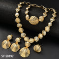 Western Retro French Feel Frosted Gold Shell Cutout Design Long Style Necklace Bracelet Set Earrings Ring Simple Set