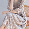100% Silk Beaded Embroidery V-Neck Maxi Dress - New Chinese Style Plus Size