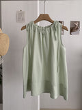 Korean Japanese Sleeveless Crew Neck Tie-Front Doll Top Shirt + Tank Top
