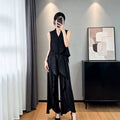 Sleeveless Pleated Asymmetric Drapey Wide Leg Pants + Top Set