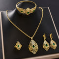 Overseas Dubai Gold 18K Necklace Earrings Set Ring Bracelet Set Ethiopia Women Banquet Jewelry Set Bead Gem