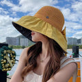 新款夏季百搭户外遮阳帽大帽檐渔夫帽便携防晒太阳帽蝴蝶结女士帽
