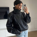Women's Retro Stand Collar Loose Cropped Jacket 2026 | Trendy Jacket - Black