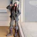 Girls' Polka Dot Knit Hoodie Zip Jacket Set