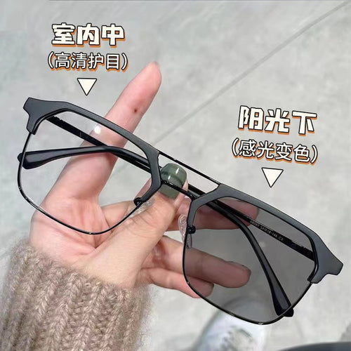 New Import Metal Pair Bridge Anti-Blue Plano Men Artsy Retro Browline Photochromic UV-Protection Glasses