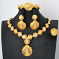 Western Retro French Feel Frosted Gold Shell Cutout Design Long Style Necklace Bracelet Set Earrings Ring Simple Set