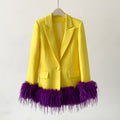 Women's Fall-Winter Fashion Elegant Wool Waist-Tie Patchwork Fitted Blazer 2026 - Yellow