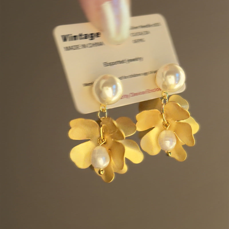 French Gold-Tone Floral Freshwater Pearl Earrings - view 2