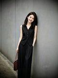 Summer French Elegant Linen Sleeveless Loose Pants + Top 2-Piece Set