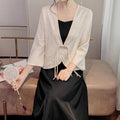 Women's New Chinese Fashion Frog Button Cropped Sun-Protection Top + Jacket 2026 - Off White