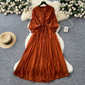 Retro Palace Style Lantern Sleeve Dress, Crochet Embroidery Fitted Long Dress