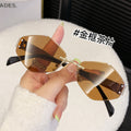 Rimless Beveled Polygon Women Sunglasses Premium Light Luxury Gold Silk No Rim Sunglasses Driving Sun-Proof Glasses