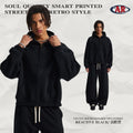 Unisex Fall/Winter Boxy Cropped Loose Fit Drop Shoulder Zip Fleece-Lined Hoodie