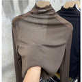 Women's Lace Mesh Ruffle High Neck Layering Top