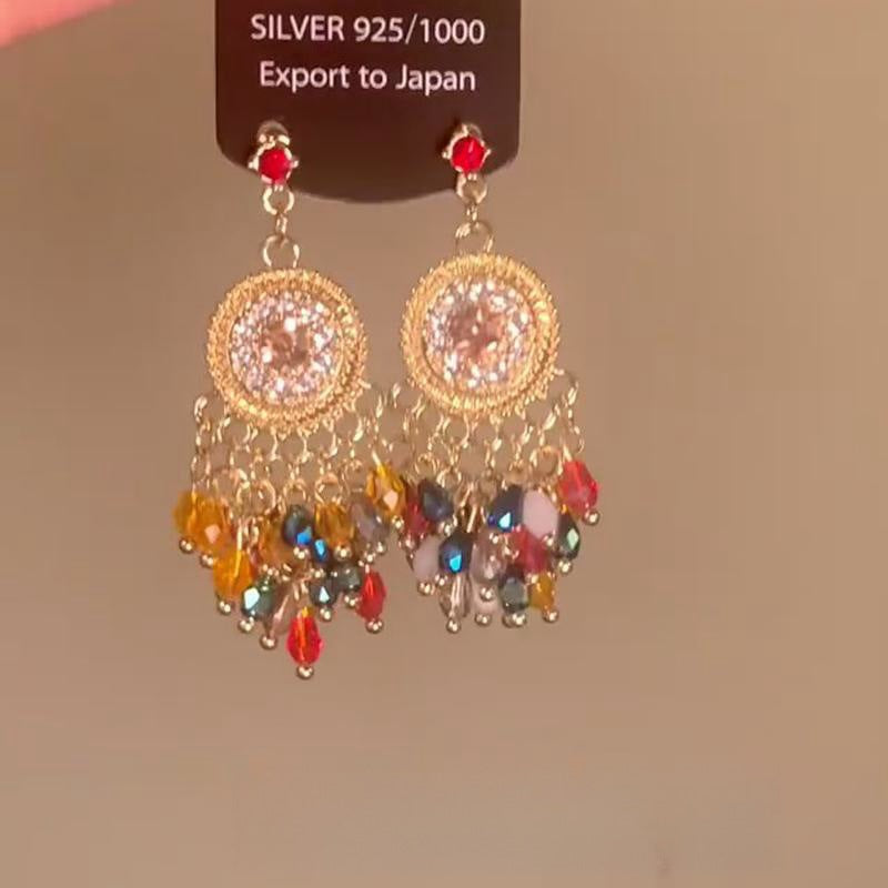 Bohemian Crystal Flower Tassel Earrings - view 6