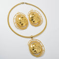 Overseas Bestseller Retro Oval Round Cutout Flower Pendant Necklace Copper Gold Plated Fashionable Women Earrings Necklace Set Women