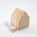 Bedroom ornaments rechargeable wooden night light touch dimming warm small house atmosphere light gift for friends